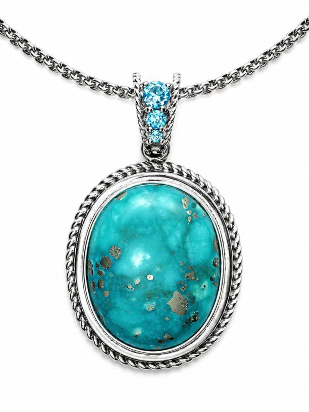 Turquoise Pendant Swiss Blue Topaz Sterling Silver Enhancer Necklace